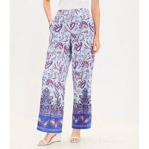 LOFT Women’s Large Paisley Pull-on Wide Leg pants Linen Blend Summer Preppy